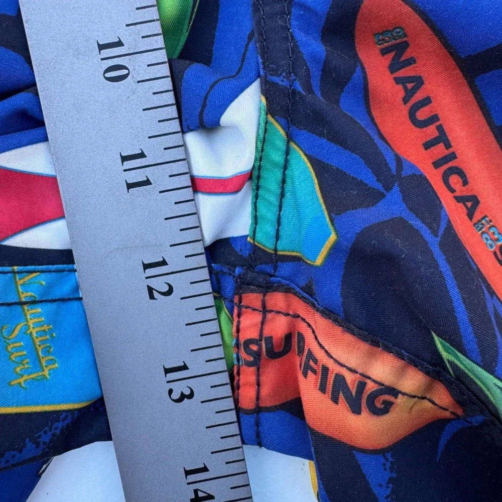 Vintage Nautica Swimsuit Shorts Men's 38 Blue Good Surfboard Print Board Trunks